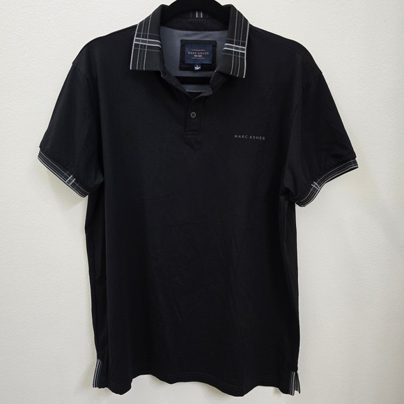 Marc Asher Other - Marc Asher New York Mens Black Plaid Trim Short Sleeve Polo Shirt Large Casual
